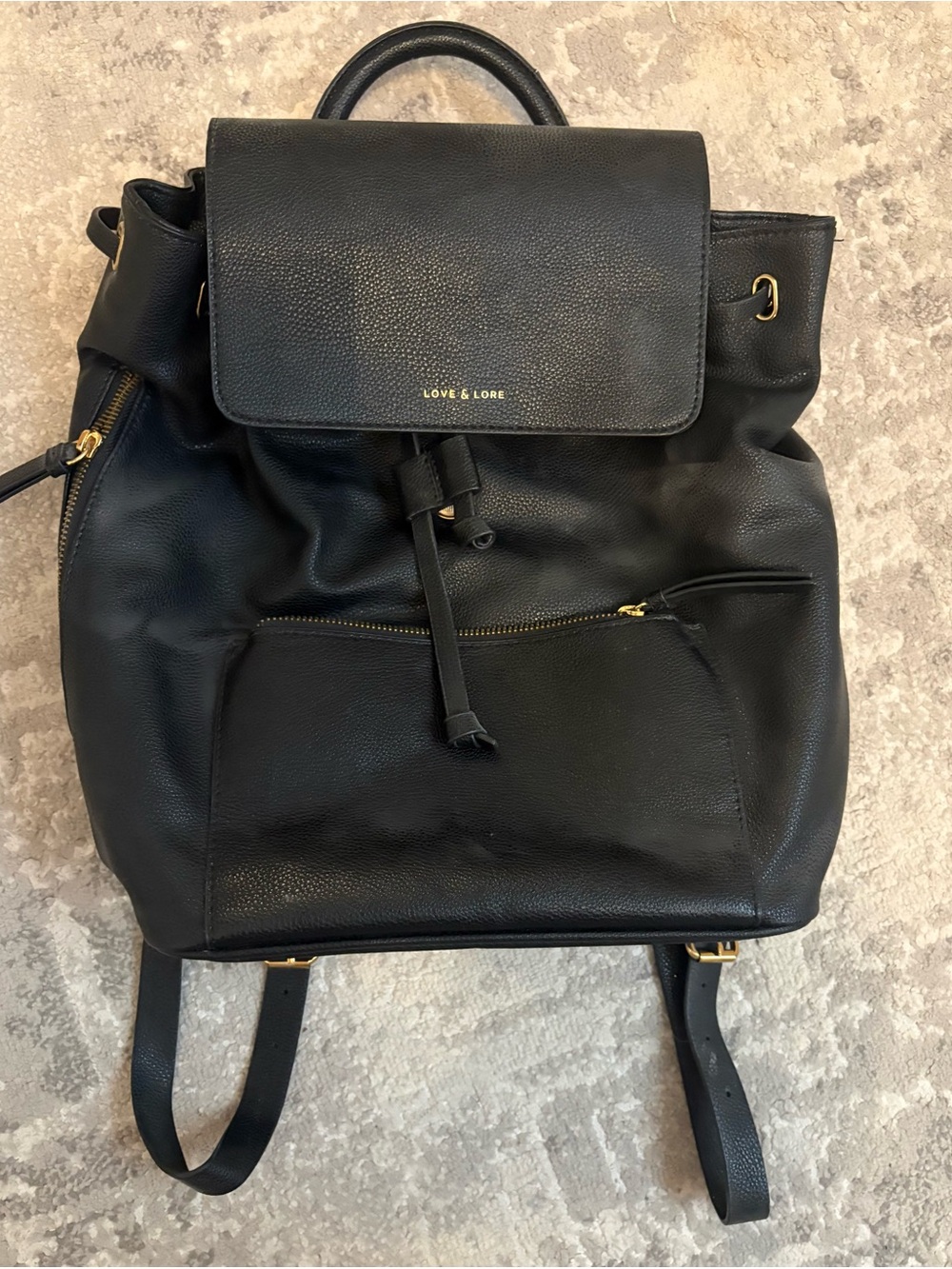 Love & Lore Black Pebbled Leather Backpack